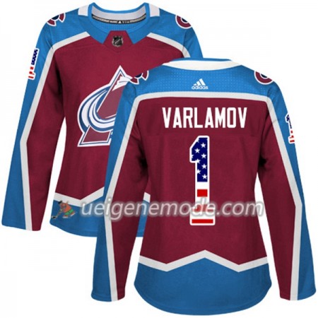 Dame Eishockey Colorado Avalanche Trikot Semyon Varlamov 1 Adidas 2017-2018 Burgundy Rot USA Flag Fashion Authentic